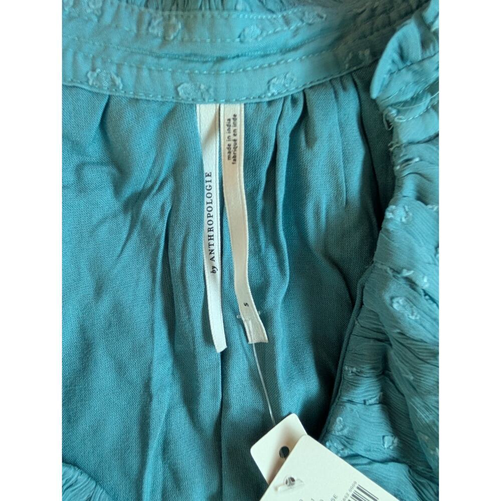 NWT By Anthropologie Long-Sleeve V-Neck Ruffled Tunic Dress Sz S TURQUOISE NA452 - Picture 7 of 9